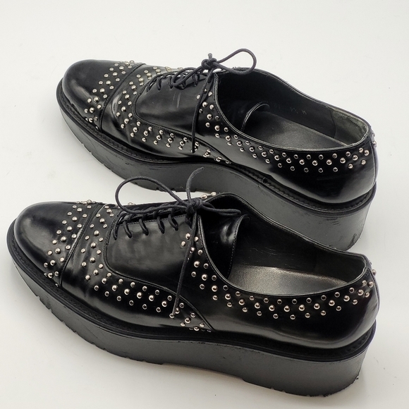 Stuart Weitzman Zealous Studded Platform Loafer Jet Mirror Black. Size 9.5 M - Picture 8 of 16